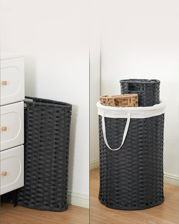 34.3 Gal Large Laundry Hamper Laundry Basket Round Handwoven Wicker Laundry - Image 6
