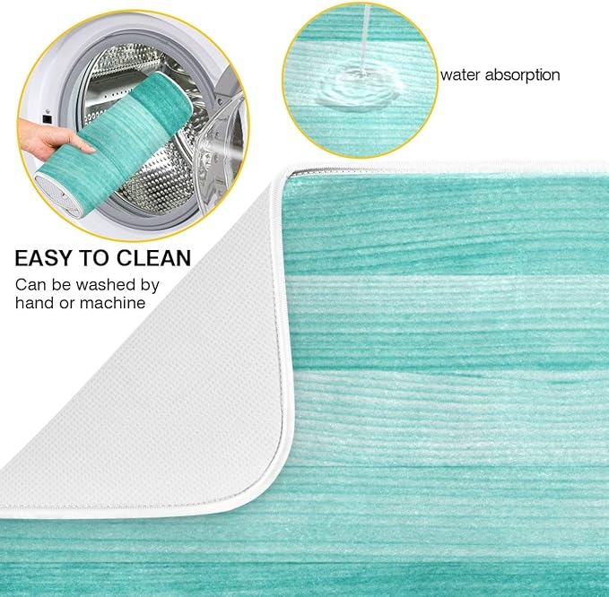 Teal Turquoise Green Wood Texture Dish Drying Mat 18x24 - Image 2