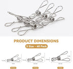 40 Pack Clothes Pins Heavy Duty, Metal Clothespins Assorted Size Include Extra - Image 2
