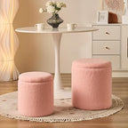 Round Ottoman with Storage Set of 2-Upholstered Sherpa Vanity Stool - Image 7