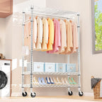 Heavy Duty Rolling Garment Rack 3 Tiers Adjustable Wire Shelving Clothes Rack - Image 5