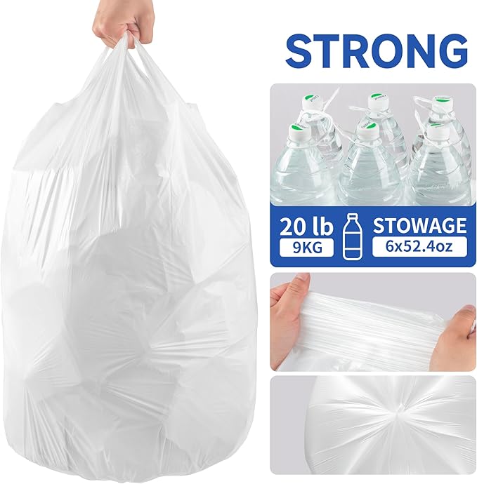 Small Trash Bags with Handles 8 Gallon 40 Count White - Image 4
