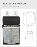 SONGMICS Kitchen Trash Can, 16 Gallon Dual Compartment Garbage Can, 60L Pedal - Image 6