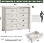 41" Tall White Dresser, Farmhouse 8 Drawers Dressers - Image 2