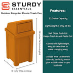 32 Gallon Square 100% Recycled Plastic Heavy Duty Outdoor Trash Can - Image 2