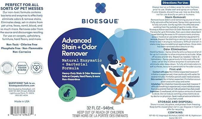Bioesque Advanced Stain + Odor Remover, Pet-Friendly Natural Enzymatic & - Image 7