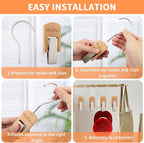 VinBee 6 PCS Hooks with Clips for Hanging, Wooden Laundry Hooks Hanging Clips - Image 3