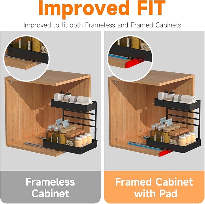EVERIE Height Adjustable 2 Tier Metal Pull Out Slide Shelf Organizer - Image 4