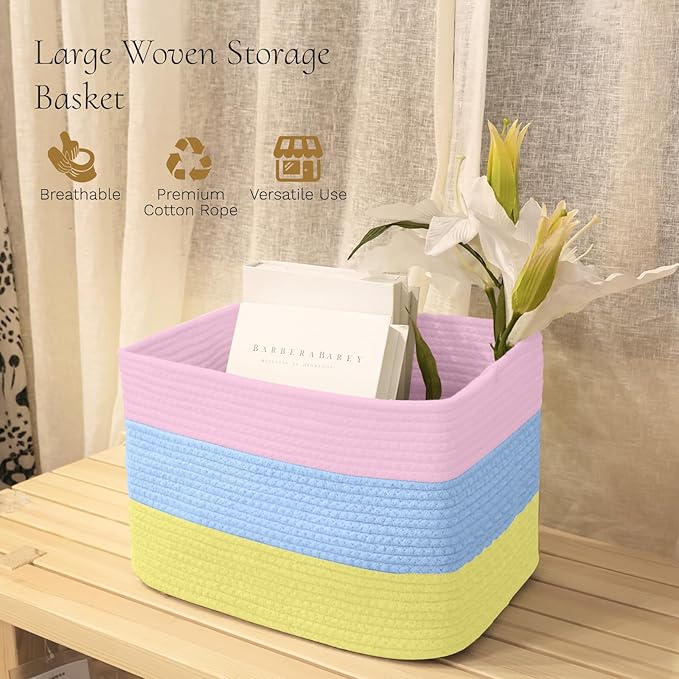 Hopegiver Woven Storage Baskets 15x11x10 Inch, 1 Pack Collapsible Cube Storage - Image 2