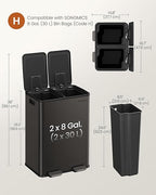 SONGMICS Trash Can, 2 x 8 Gallon Dual-Compartment Garbage Can - Image 6