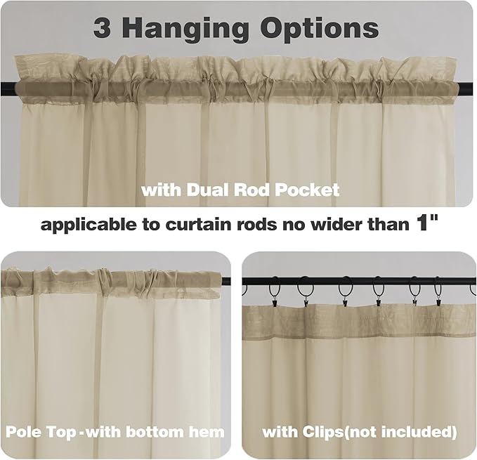 Chyhomenyc Taupe Sheer Curtains 84 Inches Long 2 Panels Set- Light Filtering - Image 3