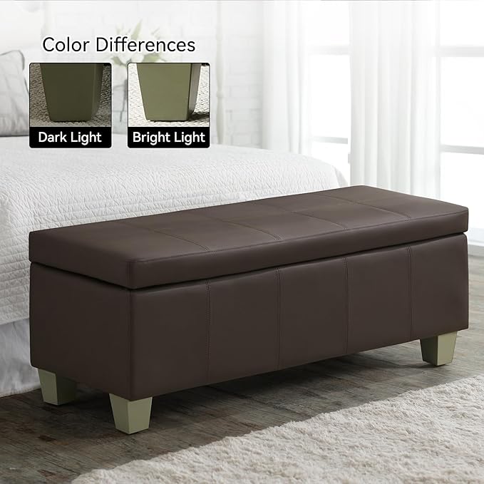 41" Faux Leather Storage Ottoman, Stitch Tufted Rectangle Upholstered End of - Image 8