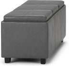 SIMPLIHOME Avalon 42 inch Wide Contemporary Rectangle Storage Ottoman in Stone - Image 10