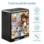 16 Gallon Rectangular Stainless Steel Trash Can, Dual Compartment Garbage Bin - Image 3