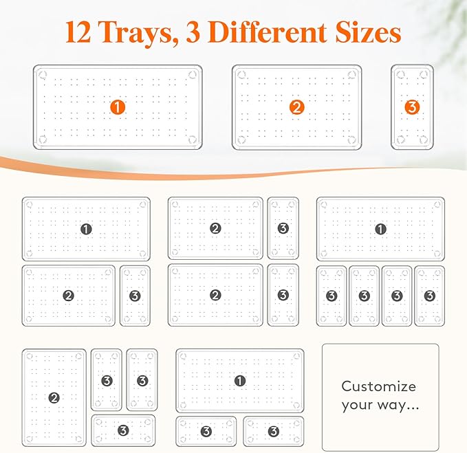 Lifewit 12 Pcs Large Bathroom Drawer Organizers, 3 Sizes Clear Plastic Storage - Image 3