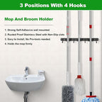 voze 3 Racks and 4 Hooks Mop and Broom Holder Wall Mount, Self Adhesive Heavy - Image 3
