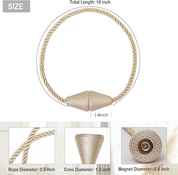 Magnetic Curtain Tiebacks 8 Pack Outdoor Rope Curtain Tie Backs Decorative - Image 2