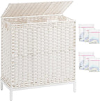 Laundry Hamper with Lid 132 L, Clothes Hamper with Lid, Handwoven Rattan by SETVSON