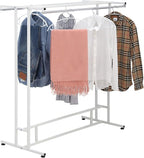 MyGift White Stainless Steel Freestanding Garment Rack, Heavy Duty Double Rod by MyGiftHome