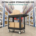 2 Shelf Heavy Duty Plastic Utility Cart, Service Cart Tub Storage W/Deep Shelve - Image 6