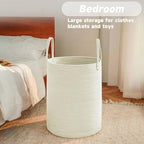 Large Woven Laundry Basket Hamper, 60L Cotton Rope Storage Bin - Image 4