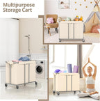 230L Rolling Laundry Hamper, 2-Section Laundry Basket - Image 7