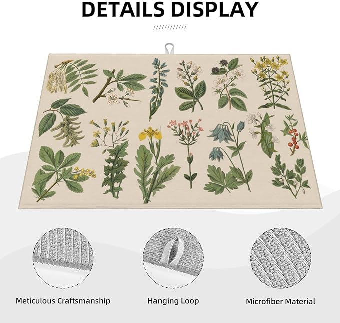 Vintage Color Plants Herbs Floral Microfiber Dish Drying Mat - Image 4
