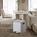 2 x 4 Gal Trash Can, Stainless Steel Triple Compartment Step-On Recycling Bin - Image 7