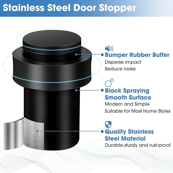 Chumia 30 Pcs Door Stopper Mounted Floor Stops Stainless Steel Cylindrical - Image 3
