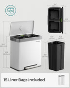 SONGMICS Kitchen Trash Can, 16 Gallon Dual Compartment Garbage Can, 60L Pedal - Image 5