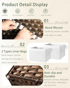 Storage Basket with Lid Rattan Storage Basket with 2 Separate Lid, 27.8 Gallon - Image 3
