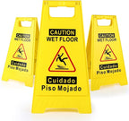 3-Pack Caution Wet Floor Sign, 17.5" Height, Bright Yellow Double-Sided Folding by Unknown