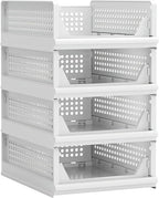 Proarea 4 Pack Stackable Plastic Storage Basket Closet Organizer Bin Foldable by Proarea