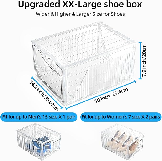 Modular XX-Large Shoe Organizer, Shoe Storage Organizer, 10 Pack Shoe Box Clear - Image 3