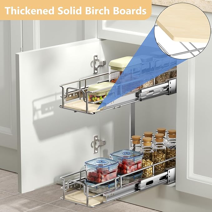 ROOMTEC 2 Tier Individual Pull Out Cabinet Organizer 7½"W x 21½"D, Slide Out - Image 2