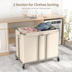 230L Rolling Laundry Hamper, 2-Section Laundry Basket - Image 2