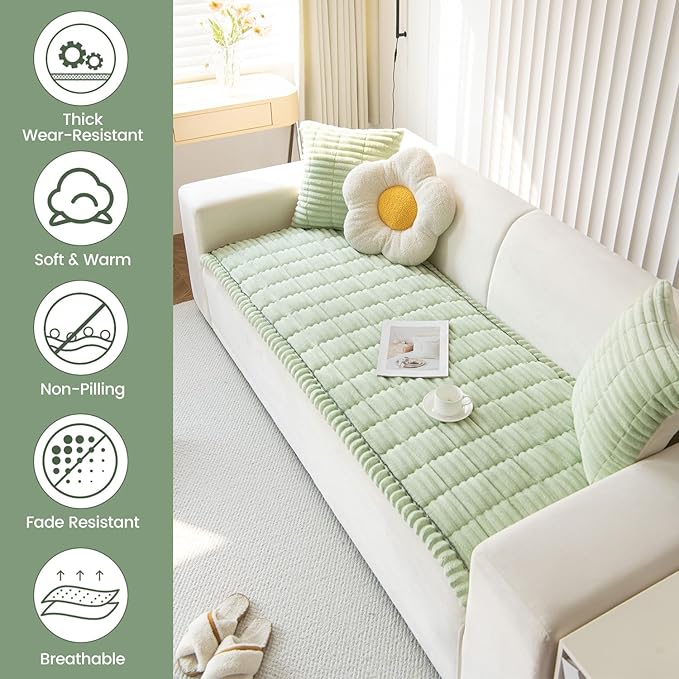 OTOB Couch Cover for Dogs Washable, Non Slip Plush Sofa Covers for 3 Cushion - Image 2