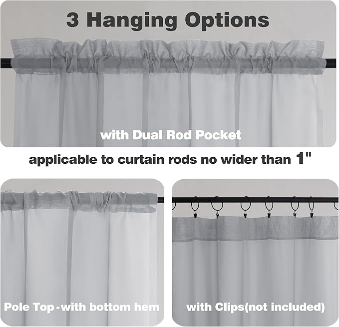 Chyhomenyc Light Grey Sheer Curtains 36 inch Length 2 Panels, Light Filtering - Image 3