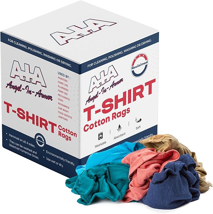 Angel-in-Armor Colored T-Shirt Rags – 5lb Box of Recycled Cotton Knit Shop Rags by A-I-AAngel-In-Armor