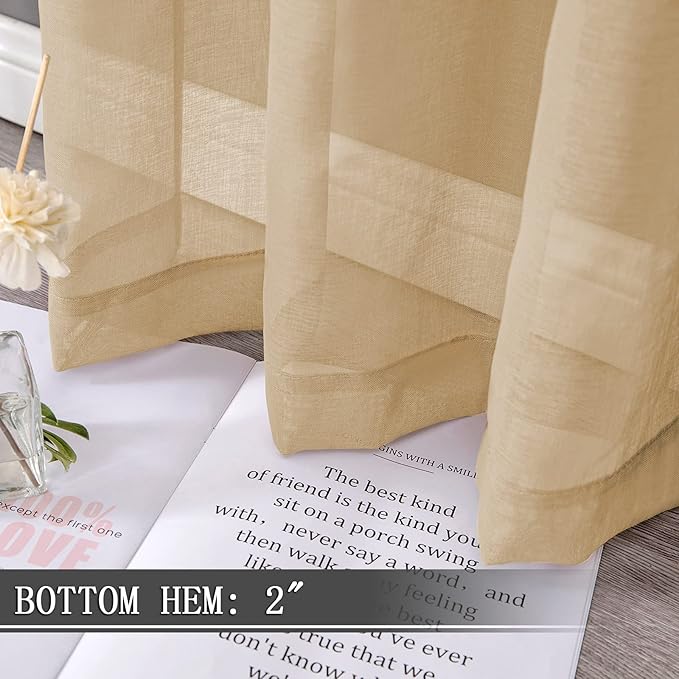 Tollpiz Sheer Curtain Linen Textured Living Room Curtains Sheer Light Filtering - Image 4