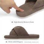 Chantomoo Slippers for Women Memory Foam House Bedroom Corduroy Bow Crossbands - Image 2