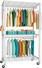 FUTASSI P1 Heavy Duty Garment Rack, 3 Tiers Adjustable Rolling Metal Closet by FUTASSI