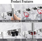 3 Racks and 4 Hooks Broom and Mop Holder Wall Mounted Garage Organizer Storage - Image 2