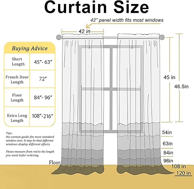 Chyhomenyc Black Sheer Window Curtain Panels 54 Inch 2 Panels, Light Filtering - Image 6