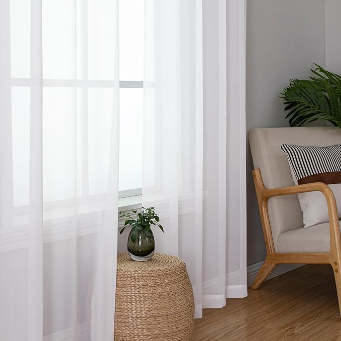 Chyhomenyc White Sheer Curtains 63 Inch Length 2 Panels Set, Light Filtering - Image 9