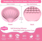 Self Draining Soap Dish, Silicone Suction Cup Soap Holder Tray Savers Container - Image 3