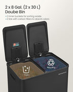 SONGMICS Trash Can, 2 x 8 Gallon Dual-Compartment Garbage Can - Image 3