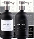 16oz Glass Soap Dispenser with Stainless Steel Pump, 21 Waterproof Labels by Verute