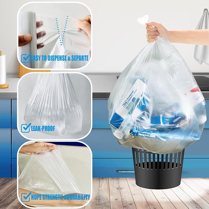 55-60 Gallon Trash Bags, Heavy Duty Clear Plastic Recycling Garbage Bags - Image 4