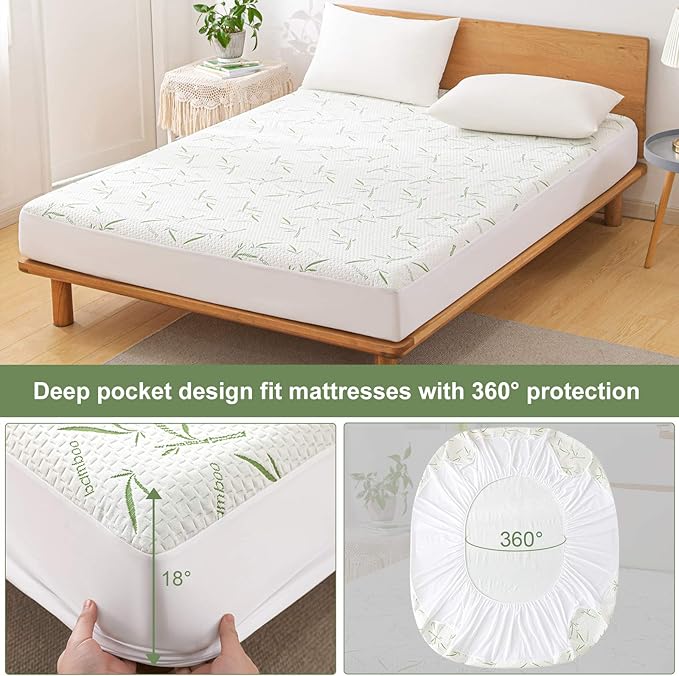 California King Mattress Protector Waterproof Mattress Pad Washable Bamboo - Image 5